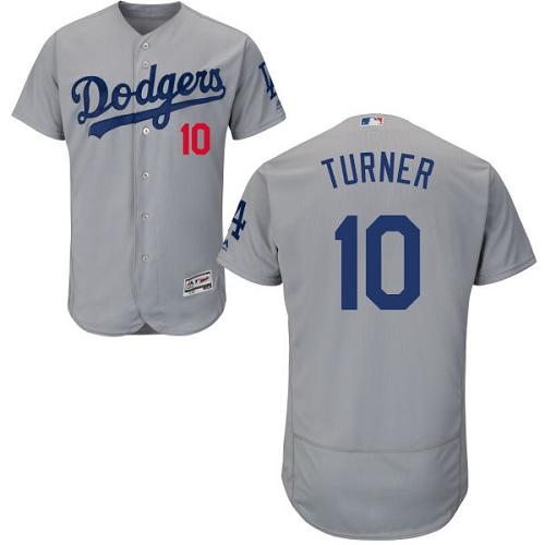 Dodgers #10 Justin Turner Grey Flexbase Authentic Collection Stitched MLB Jersey